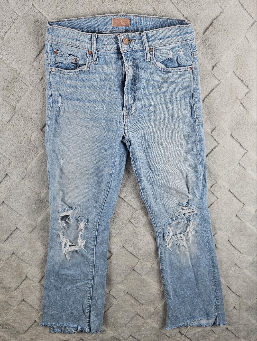 MOTHER The Insider Crop Step Fray Jean Womens 26 Light Wash Distressed